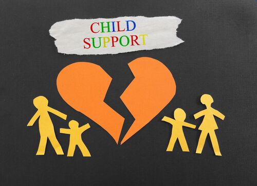Child Support text with paper family and broken heart