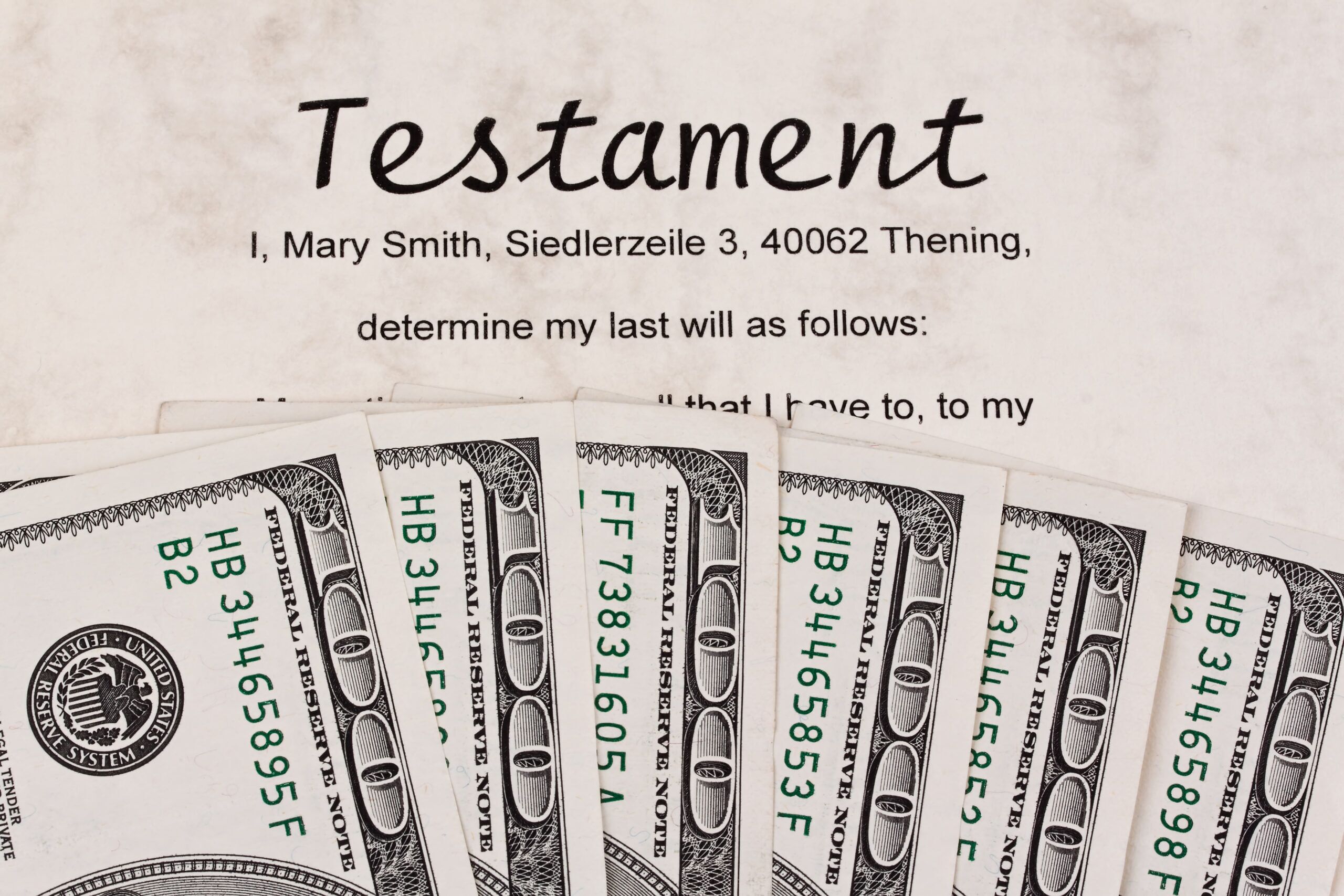Mary Smith's Testament and six $100 bills