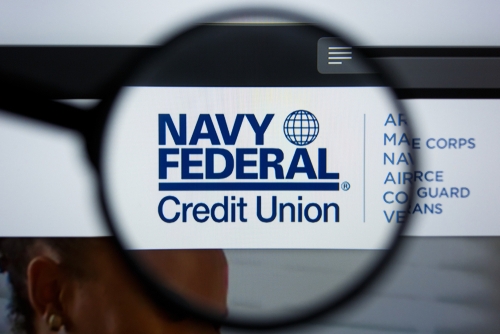 Los Angeles, California, USA - 21 Jule 2019: Illustrative Editorial of NAVY FEDERAL CREDIT UNION website homepage. NAVYFEDERAL.ORG logo visible on display screen.