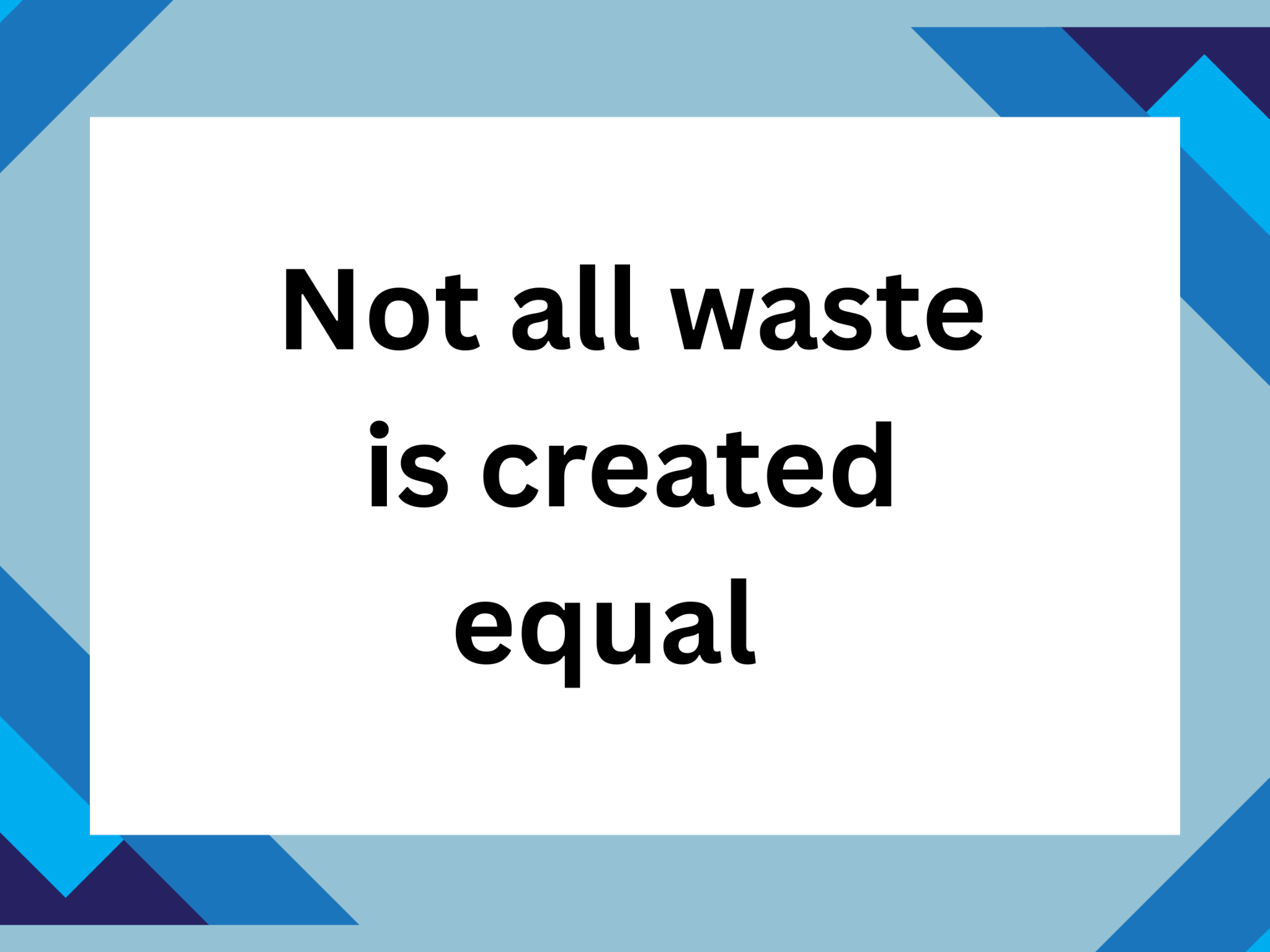 Text in large, bold font reads "Not all  mess is created equal" on a white rectangle with a blue geometric border.