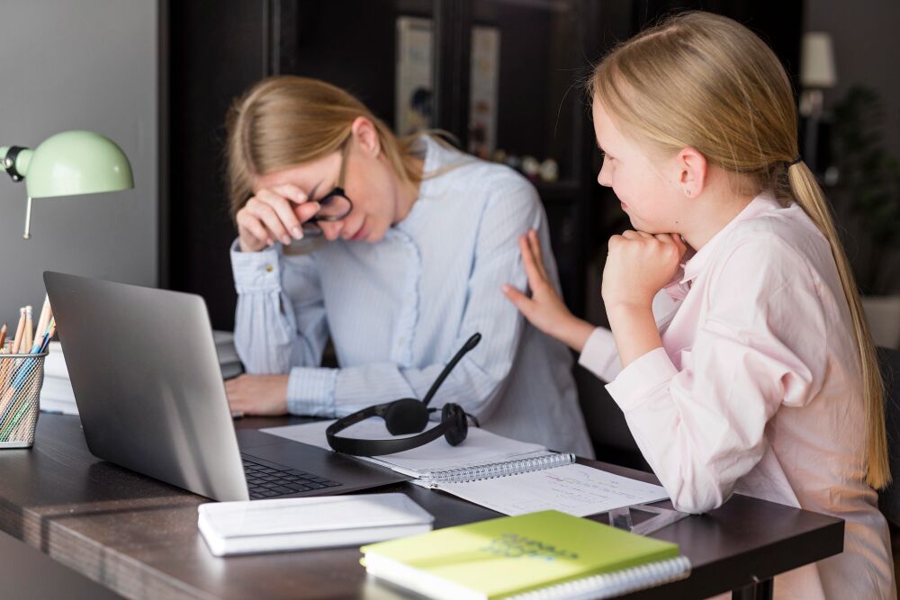 Woman and girl having financial problems