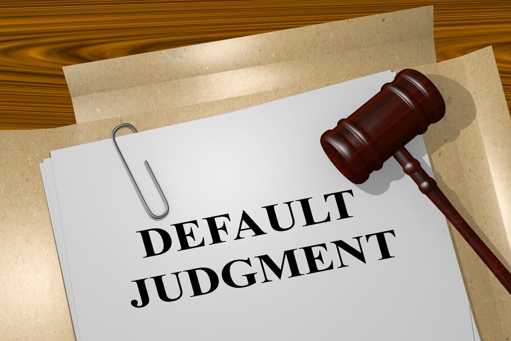 3D illustration of "DEFAULT JUDGMENT" title on legal document